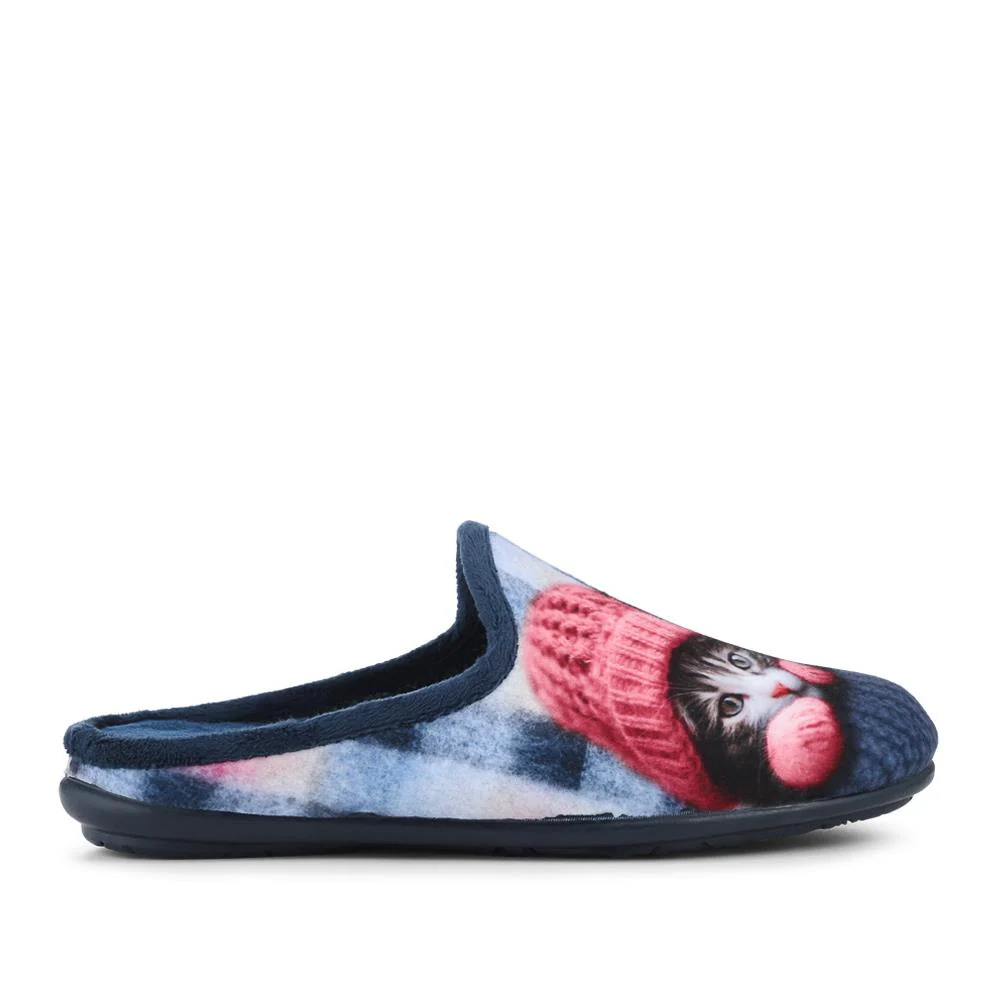 Lightweight Velour Kitten Slippers - RELAX42003 / 328 233 - Navy - Image 2