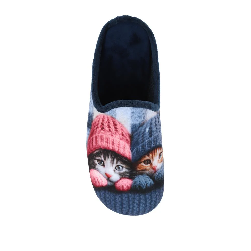 Lightweight Velour Kitten Slippers - RELAX42003 / 328 233 - Navy - Image 4
