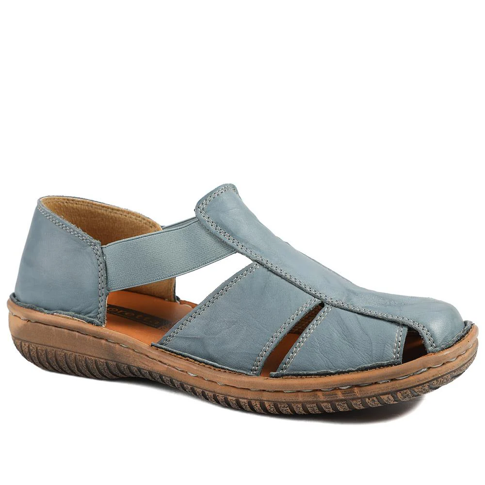 Loretta Leather Elasticated Slip On Shoes - HAK43001 / 329 375 - Denim