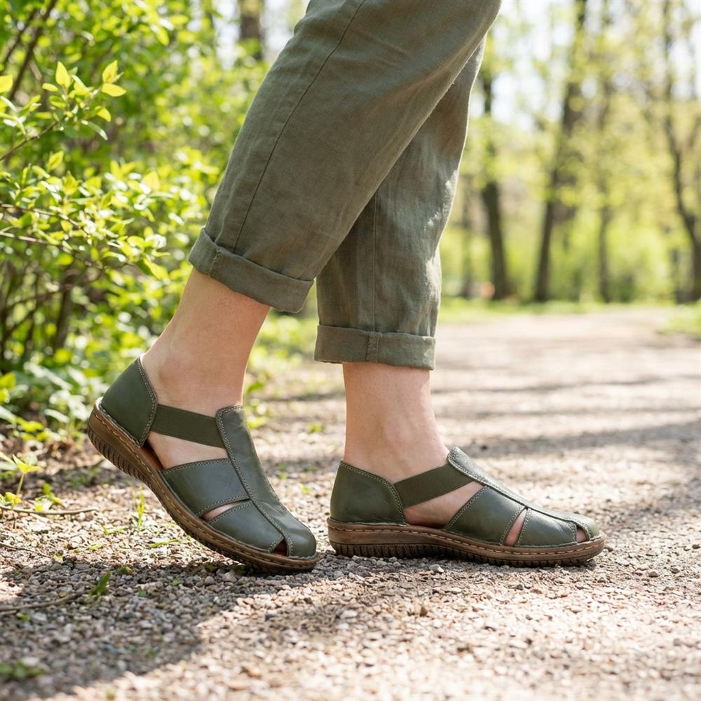 Loretta Leather Elasticated Slip On Shoes - HAK43001 / 329 375 - Khaki - Image 2