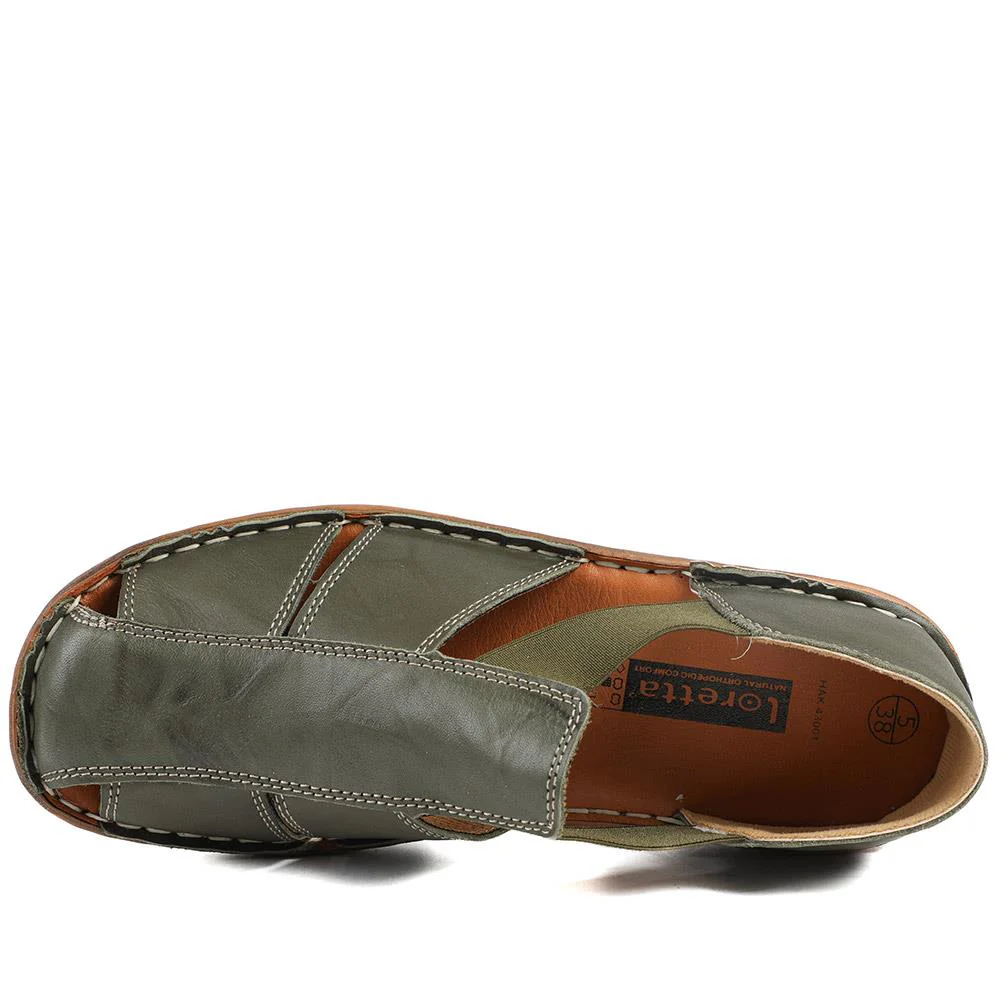Loretta Leather Elasticated Slip On Shoes - HAK43001 / 329 375 - Khaki - Image 5