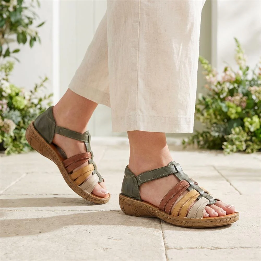 Loretta Leather Touch Fasten Sandals - HAK43000 / 329 237 - Khaki Multi - Image 2