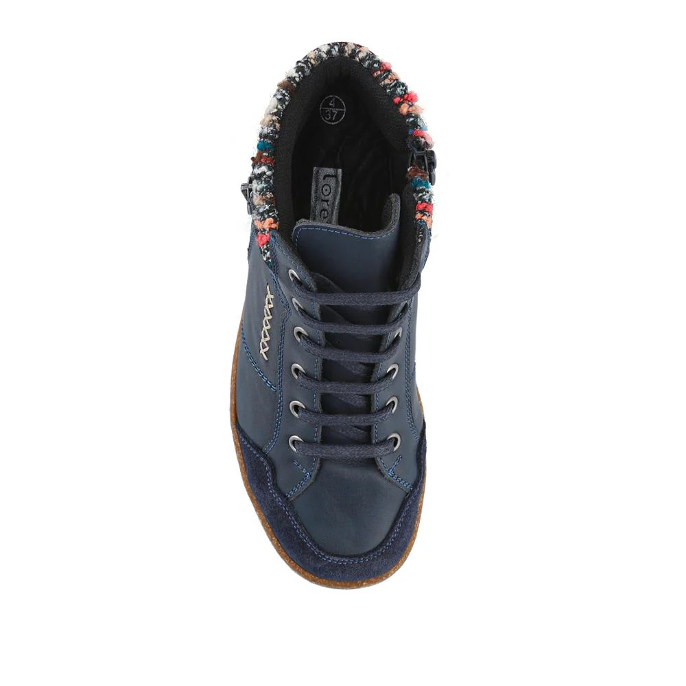 Loretta Leather Knitted Cuff Chukka Boots - HAK42004 / 328 442 - Navy - Image 4