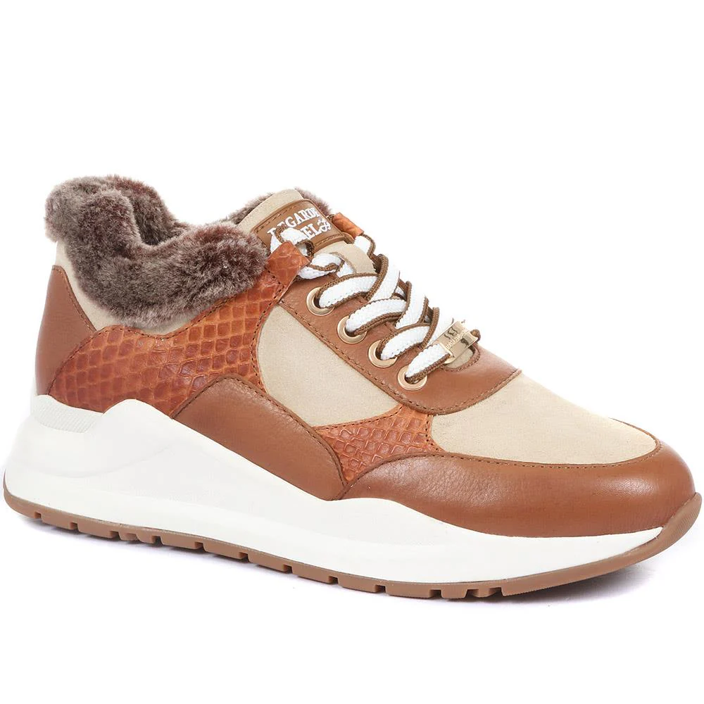 Luana Faux Fur Trim Trainers - SINO34532 / 321 013 - Tan Multi