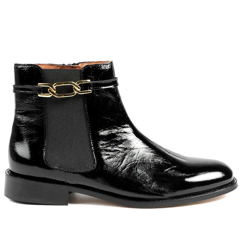 Madina Leather Elasticated Ankle Boots - MADINA / 328 557 - Black Patent - Image 2