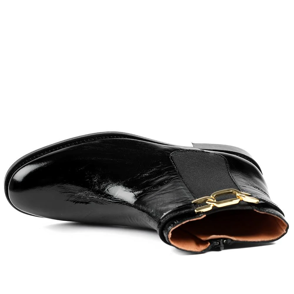 Madina Leather Elasticated Ankle Boots - MADINA / 328 557 - Black Patent - Image 4