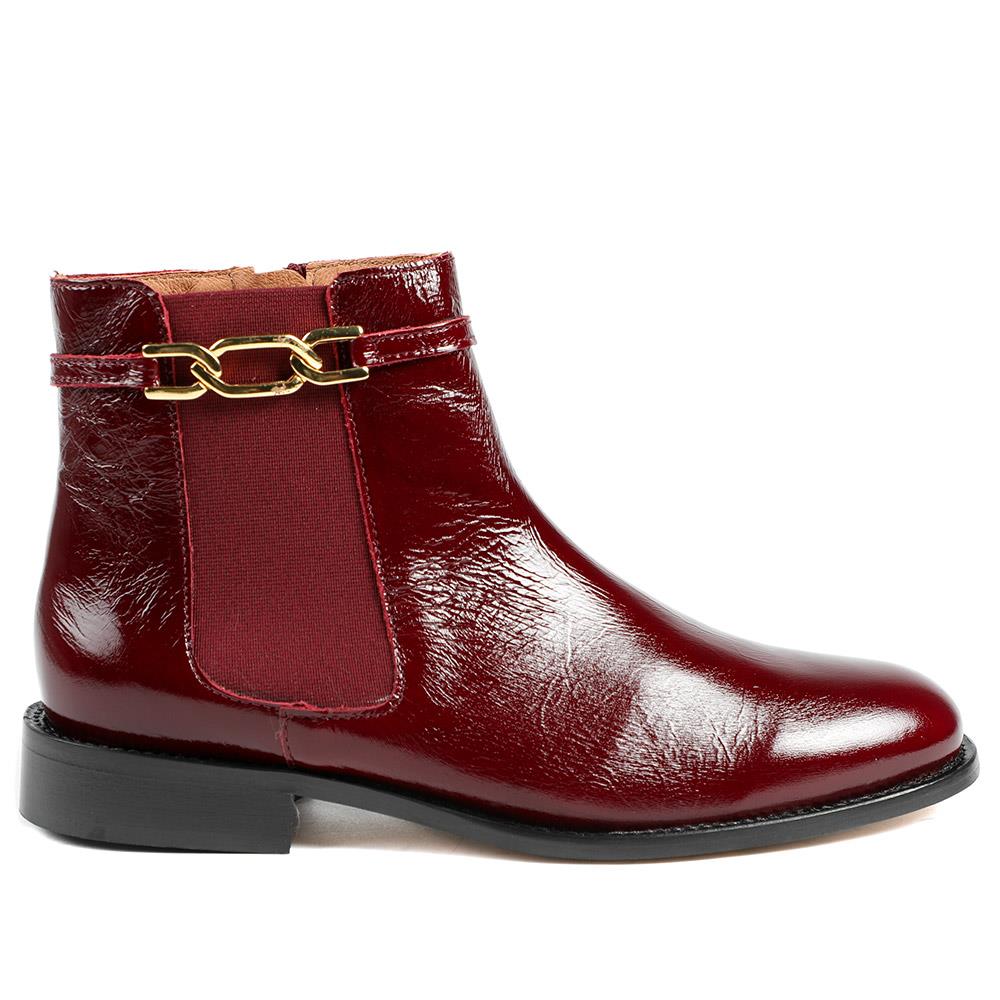 Madina Leather Elasticated Ankle Boots - MADINA / 328 557 - Burgundy Patent - Image 2