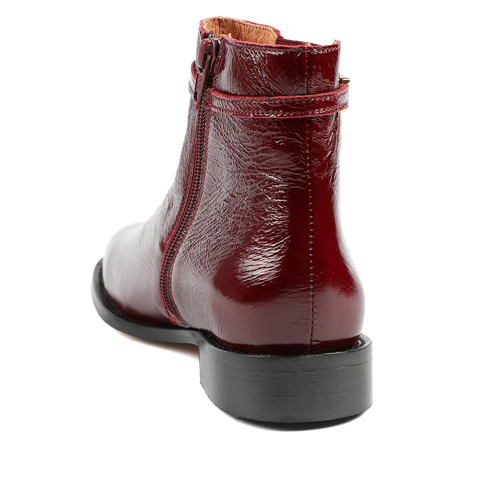 Madina Leather Elasticated Ankle Boots - MADINA / 328 557 - Burgundy Patent - Image 3