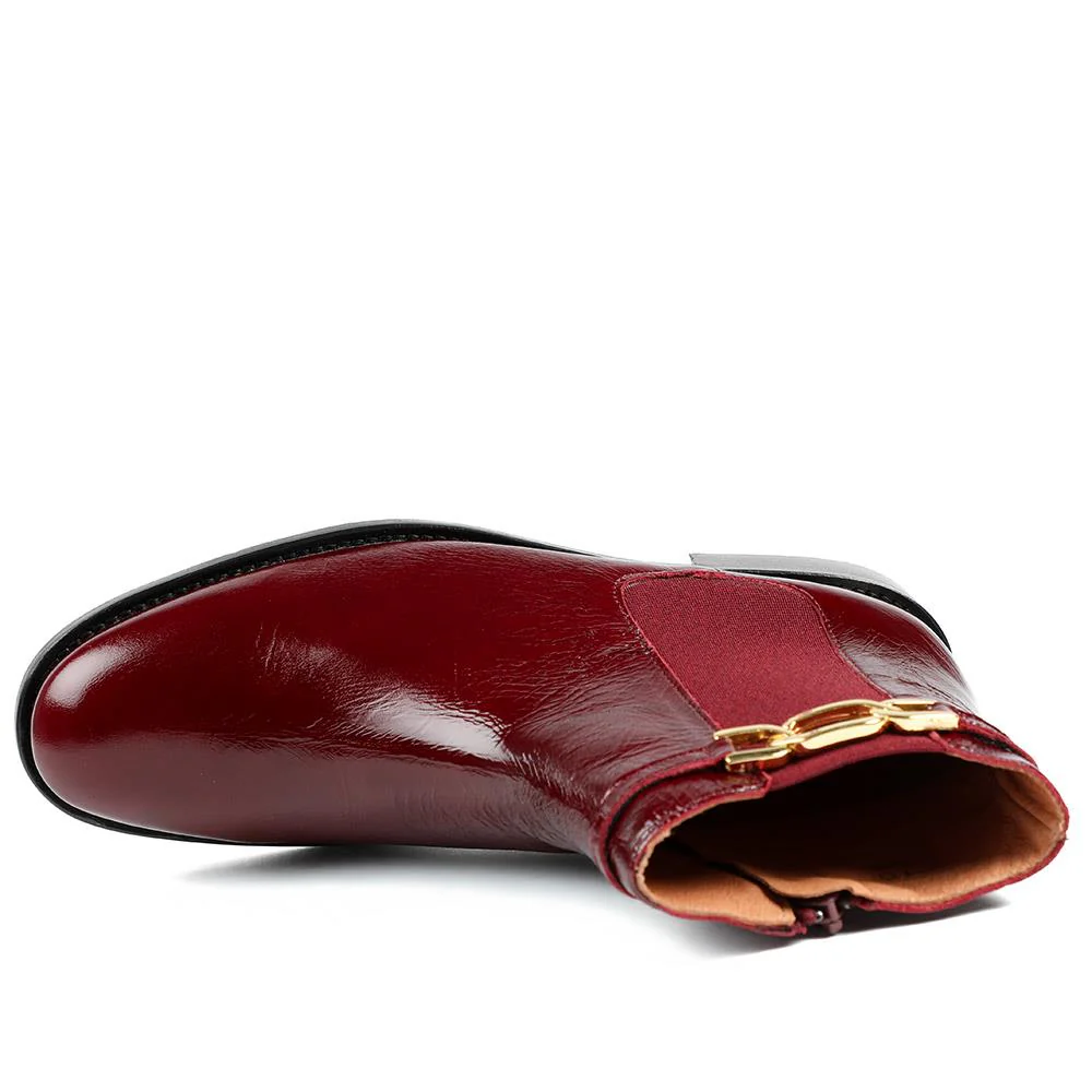 Madina Leather Elasticated Ankle Boots - MADINA / 328 557 - Burgundy Patent - Image 4