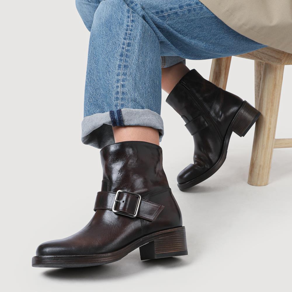 Madonna Chunky Leather Ankle Boots - MADONNA / 327 777 - Dark Brown - Image 5