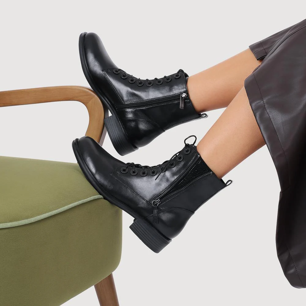 Mckenna Leather Heeled Military Boots - MCKENNA / 328 020 - Black - Image 5