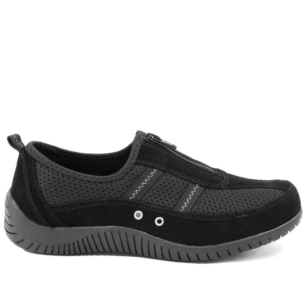Memory Foam Leather Slip On Trainers - BRK43049 / 329 380 - Black - Image 3