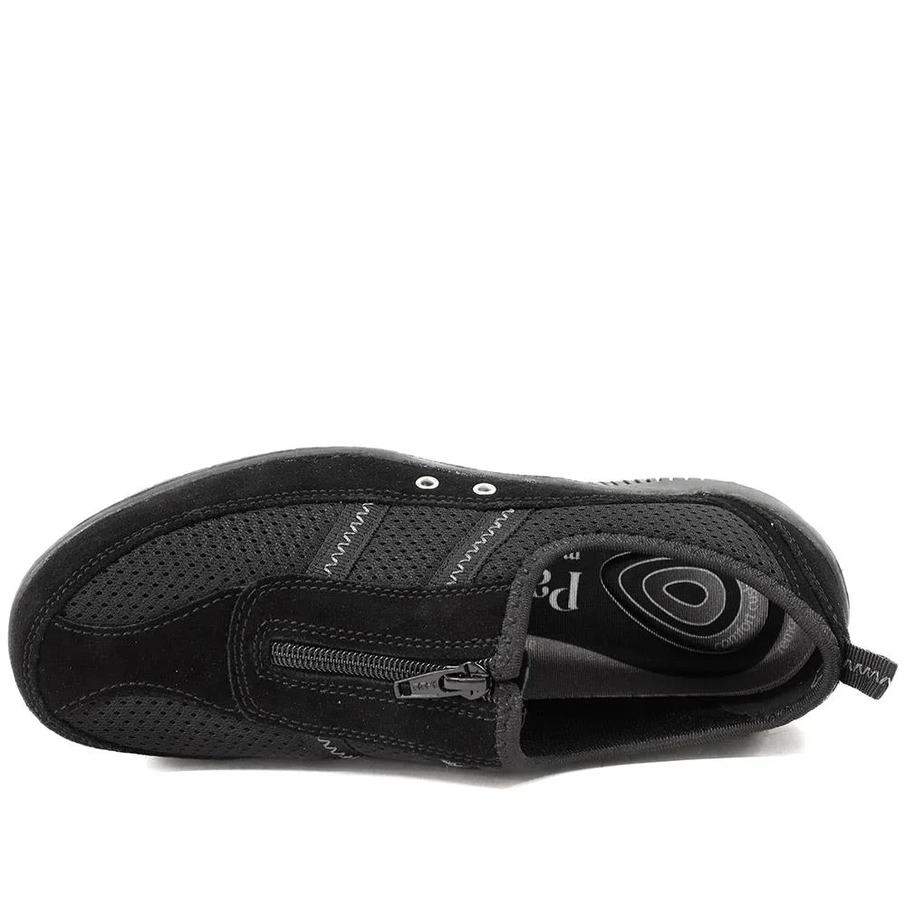 Memory Foam Leather Slip On Trainers - BRK43049 / 329 380 - Black - Image 5