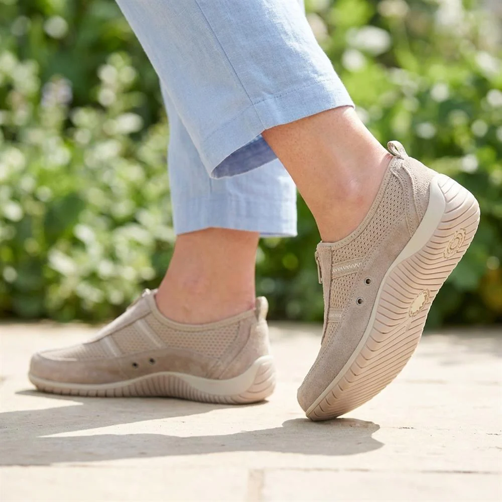 Memory Foam Leather Slip On Trainers - BRK43049 / 329 380 - Taupe - Image 2