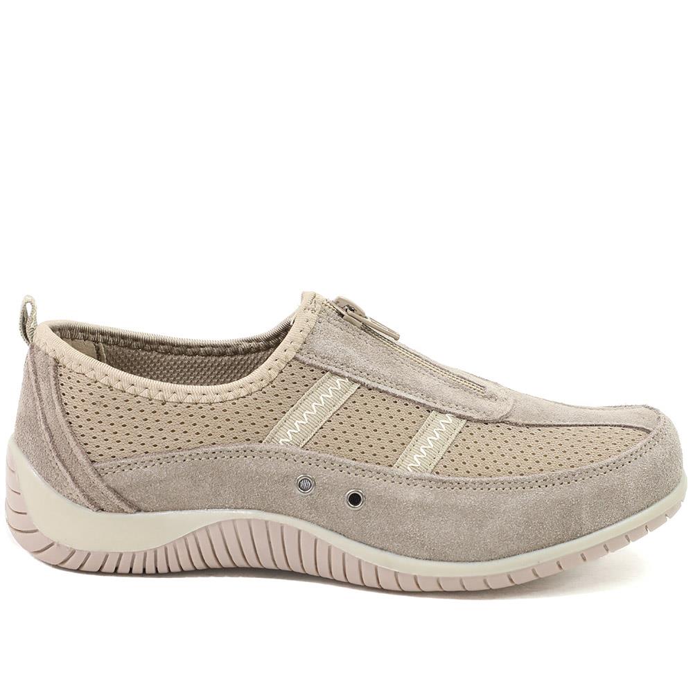 Memory Foam Leather Slip On Trainers - BRK43049 / 329 380 - Taupe - Image 3