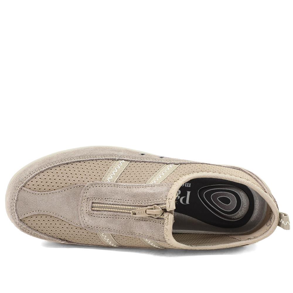 Memory Foam Leather Slip On Trainers - BRK43049 / 329 380 - Taupe - Image 5