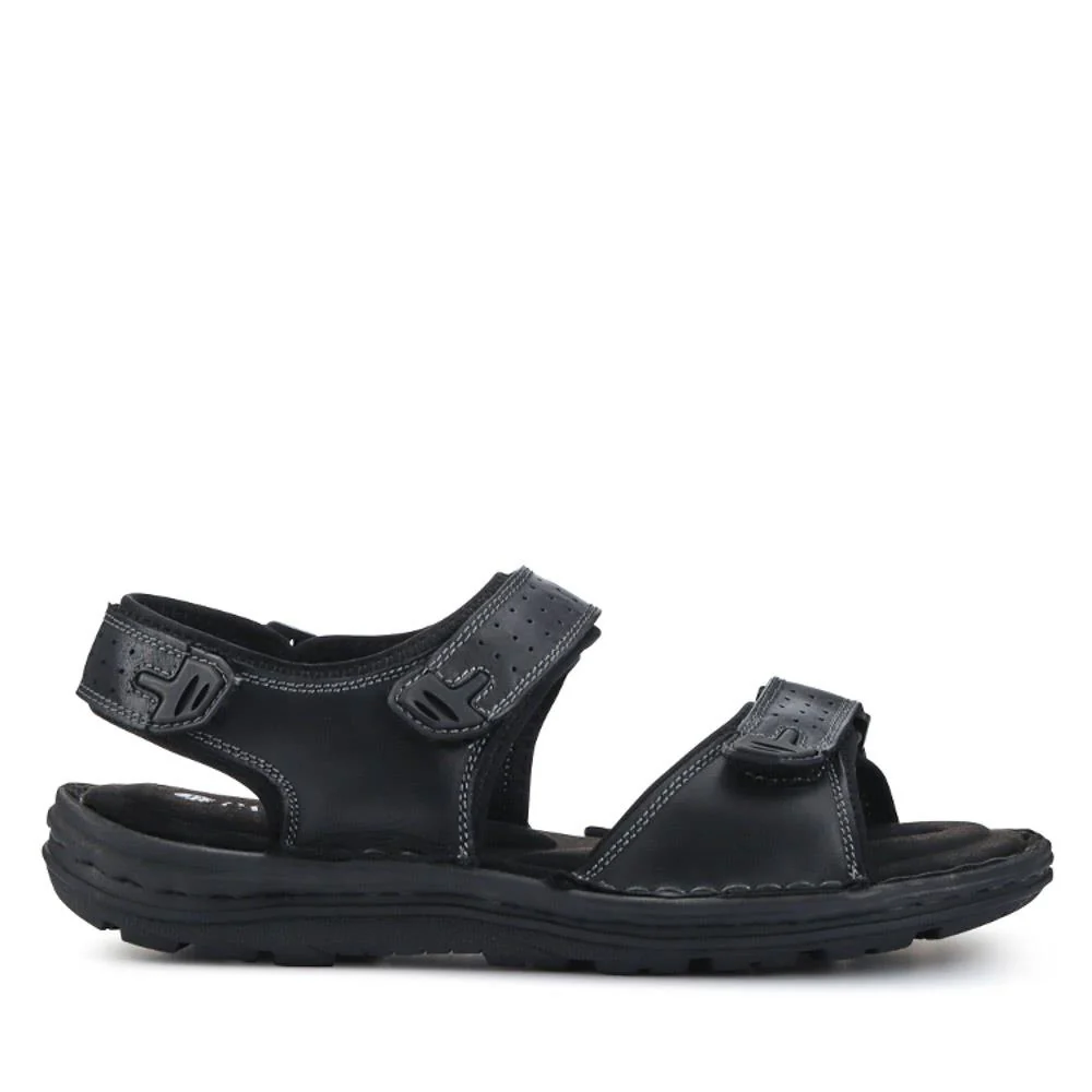 Men's Leather Adjustable Sandals - AATRA41002 / 326 946 - Black - Image 2
