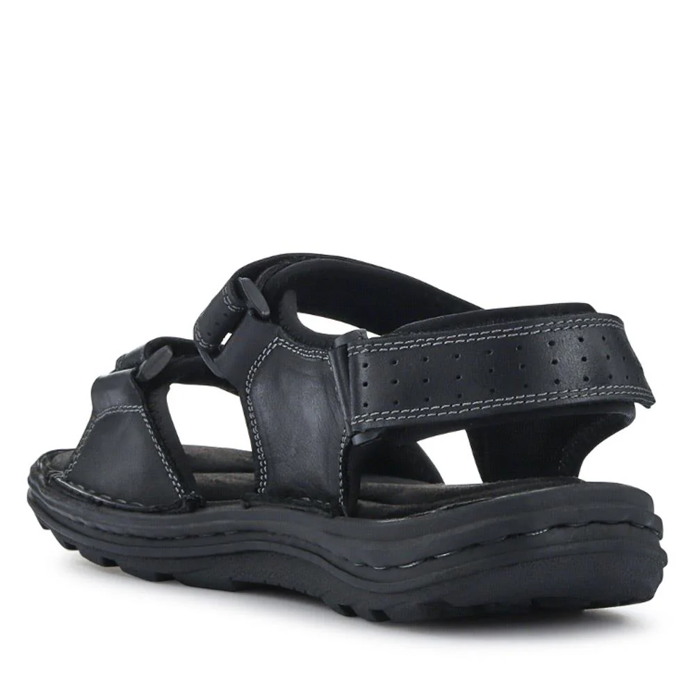 Men's Leather Adjustable Sandals - AATRA41002 / 326 946 - Black - Image 3