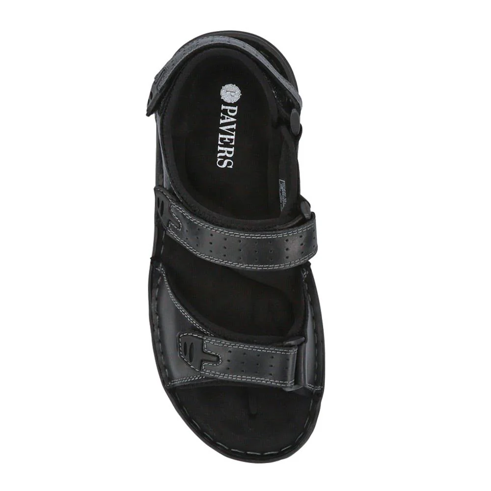 Men's Leather Adjustable Sandals - AATRA41002 / 326 946 - Black - Image 4