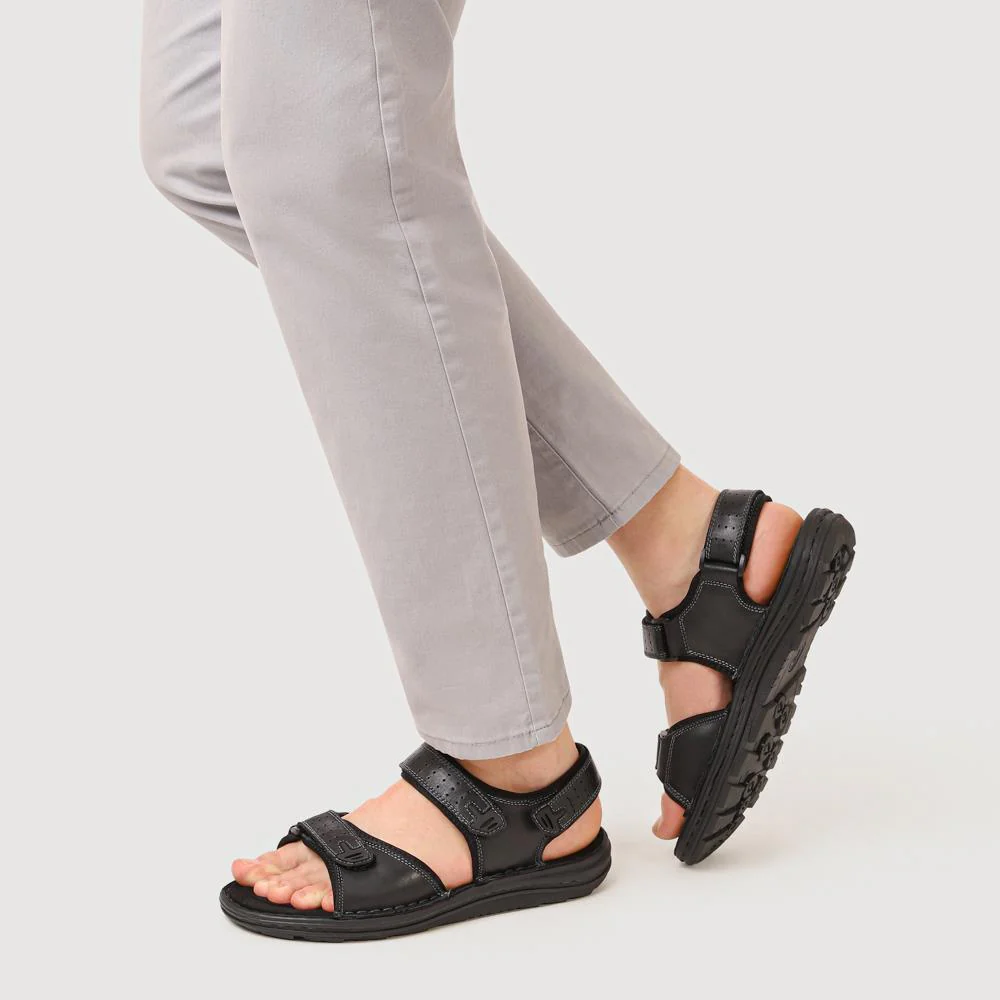 Men's Leather Adjustable Sandals - AATRA41002 / 326 946 - Black - Image 5