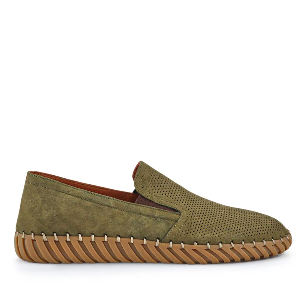 Men's Casual Leather Slip-On Shoes - OZIL41000 / 326 847 - Khaki - Image 2