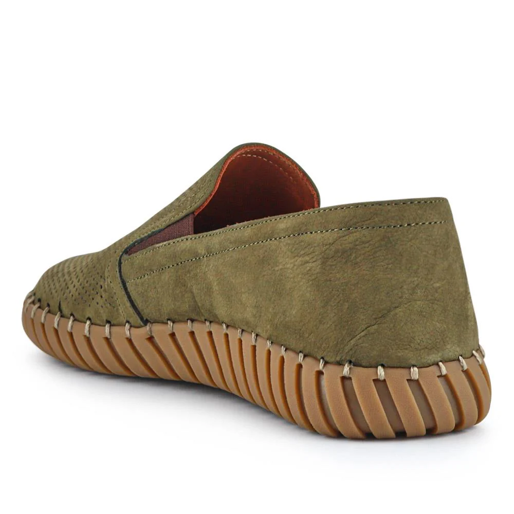 Men's Casual Leather Slip-On Shoes - OZIL41000 / 326 847 - Khaki - Image 3