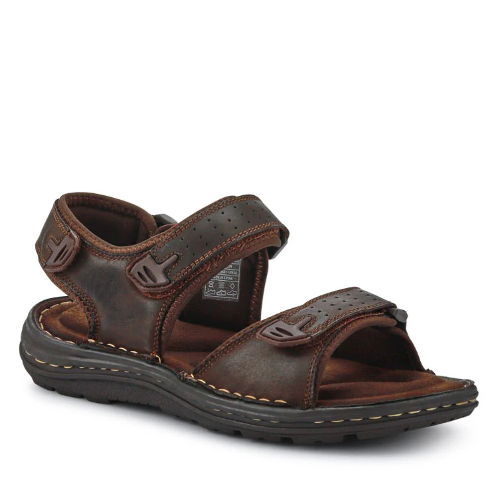 Men's Leather Adjustable Sandals - AATRA41002 / 326 946 - Brown