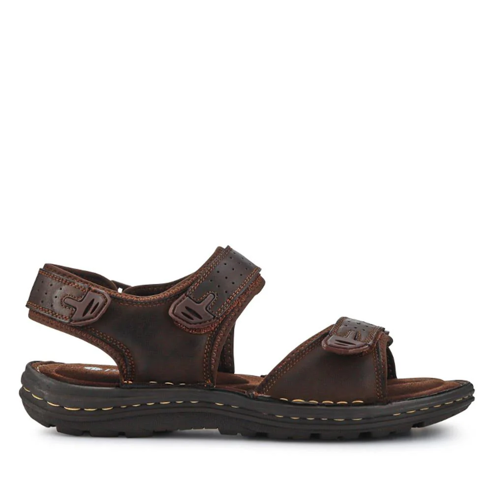 Men's Leather Adjustable Sandals - AATRA41002 / 326 946 - Brown - Image 3
