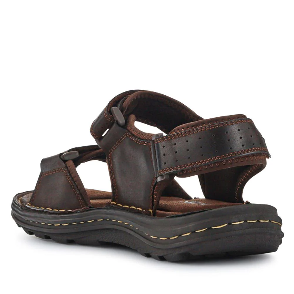 Men's Leather Adjustable Sandals - AATRA41002 / 326 946 - Brown - Image 4