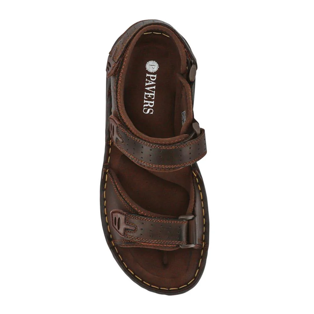 Men's Leather Adjustable Sandals - AATRA41002 / 326 946 - Brown - Image 5