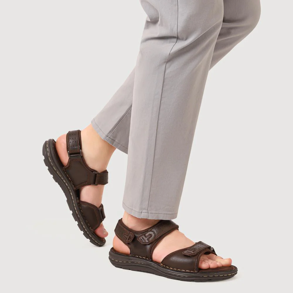 Men's Leather Adjustable Sandals - AATRA41002 / 326 946 - Brown - Image 6