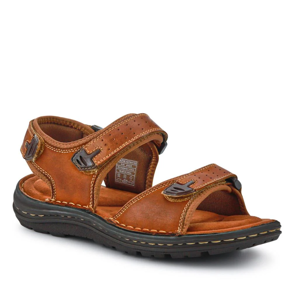 Men's Leather Adjustable Sandals - AATRA41002 / 326 946 - Tan