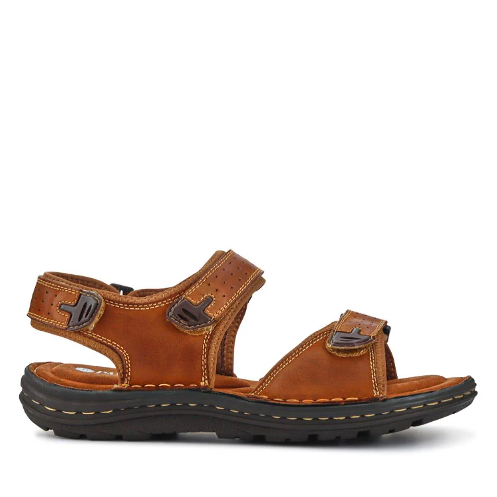 Men's Leather Adjustable Sandals - AATRA41002 / 326 946 - Tan - Image 3