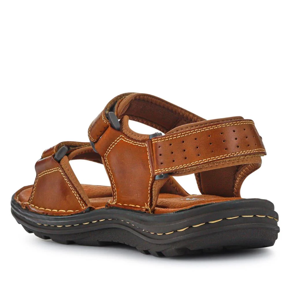 Men's Leather Adjustable Sandals - AATRA41002 / 326 946 - Tan - Image 4