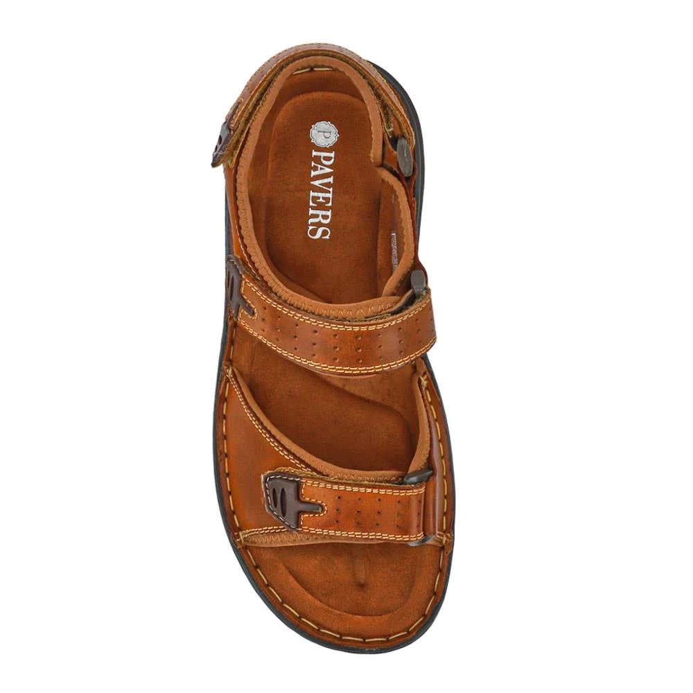 Men's Leather Adjustable Sandals - AATRA41002 / 326 946 - Tan - Image 5