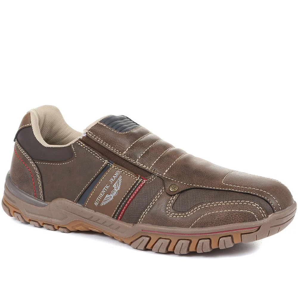 Men's Slip-On Trainers - VSHI32003 / 319 328 - Brown Multi