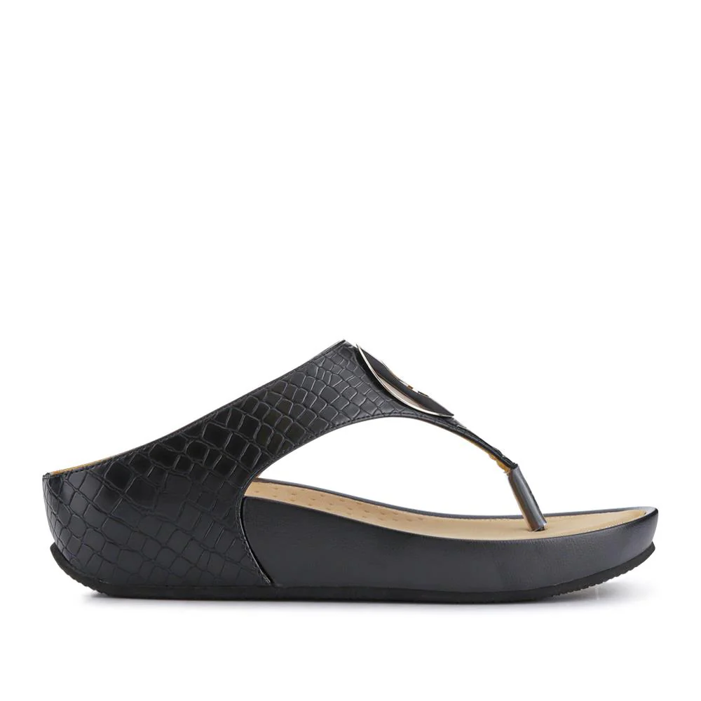 Metallic Toe Post Sandals - BELBAIZH29037 / 315 770 - Black Croc - Image 3