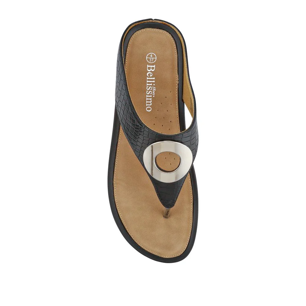 Metallic Toe Post Sandals - BELBAIZH29037 / 315 770 - Black Croc - Image 6