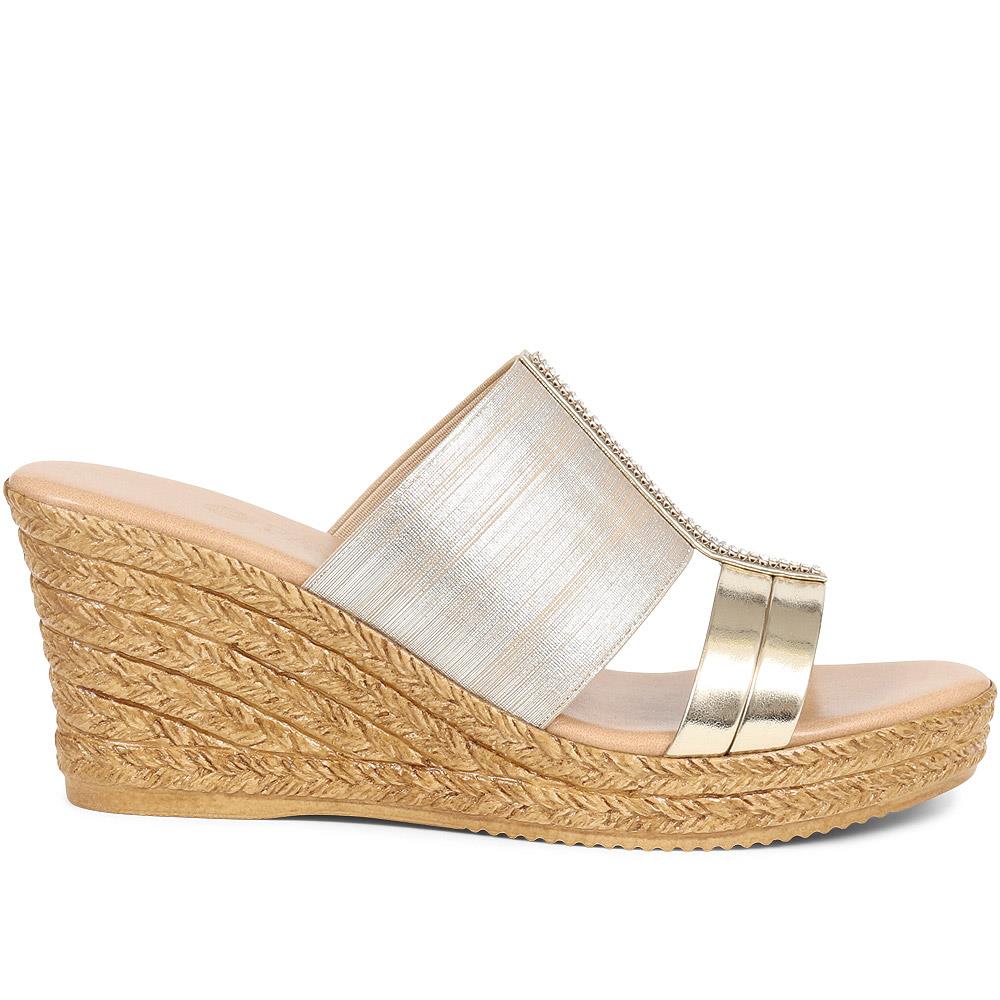 Metallic Wedge Espadrilles - CLUBS37003 / 323 836 - Gold - Image 3