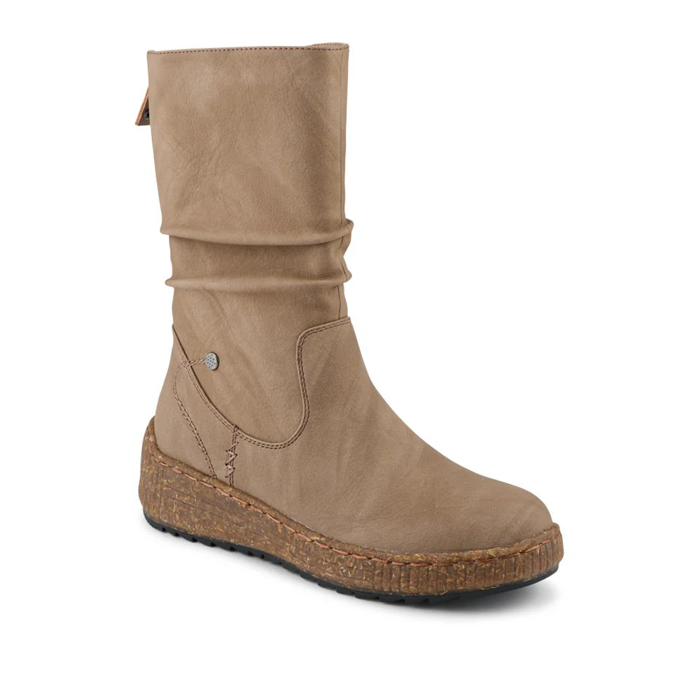 Mid Calf Wedged Slouch Boots - WOIL42052 / 328 495 - Beige