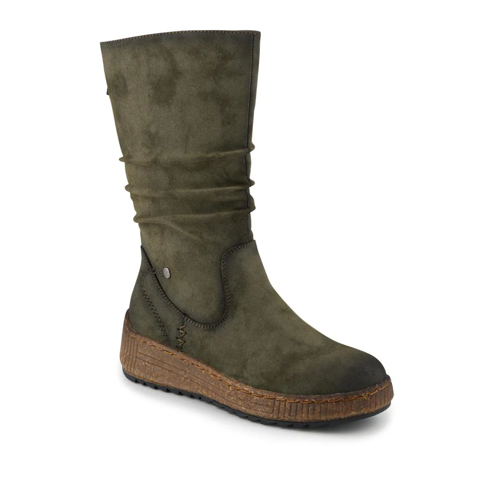 Mid Calf Wedged Slouch Boots - WOIL42052 / 328 495 - Olive