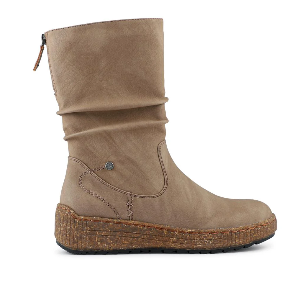 Mid Calf Wedged Slouch Boots - WOIL42052 / 328 495 - Beige - Image 2