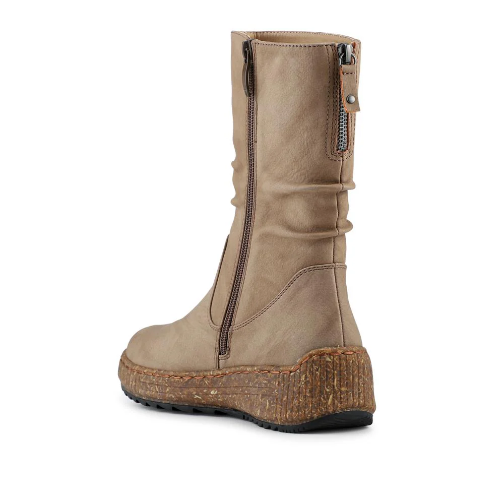 Mid Calf Wedged Slouch Boots - WOIL42052 / 328 495 - Beige - Image 3