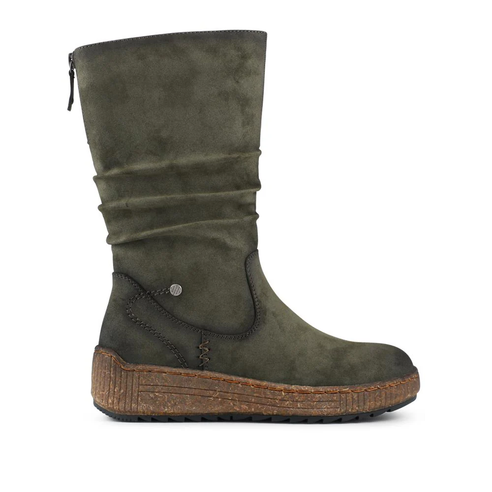 Mid Calf Wedged Slouch Boots - WOIL42052 / 328 495 - Olive - Image 2