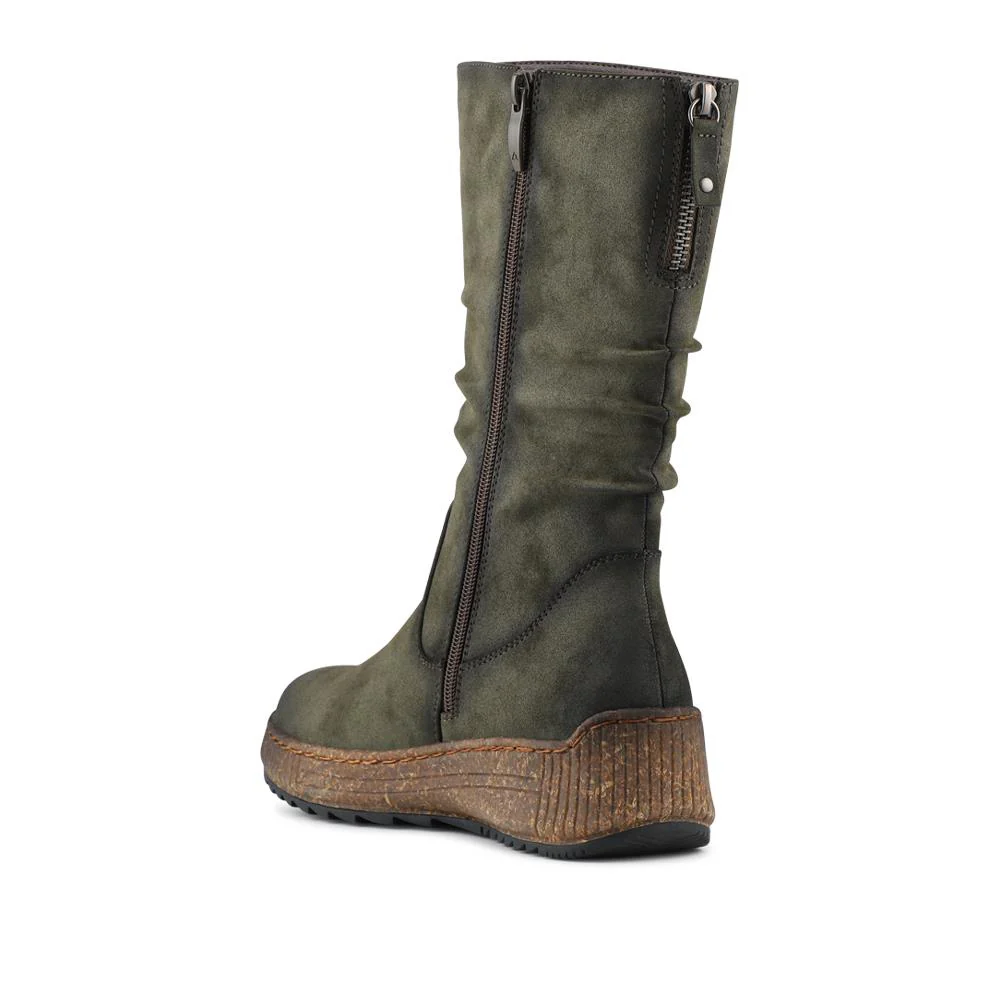 Mid Calf Wedged Slouch Boots - WOIL42052 / 328 495 - Olive - Image 3