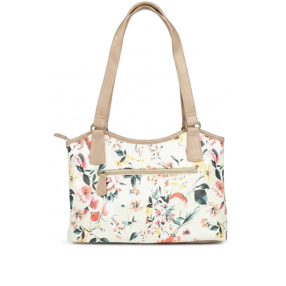 Multi Zip Floral Shoulder Bag - WAHT43006 / 329 344 - BEIGE FLORAL - Image 2