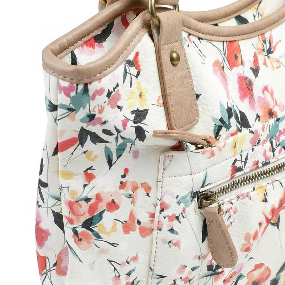 Multi Zip Floral Shoulder Bag - WAHT43006 / 329 344 - BEIGE FLORAL - Image 5
