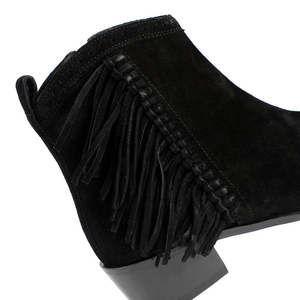 Naimh Tassel Leather Ankle Boots - NAIMH / 328 432 - Black Suede - Image 5