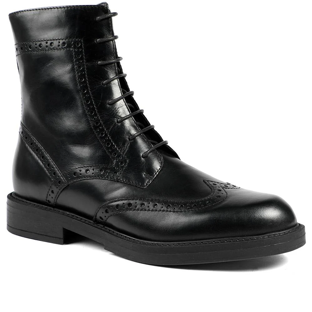 Noir Leather Brogue Lace Up Boots - NOIR / 328 611