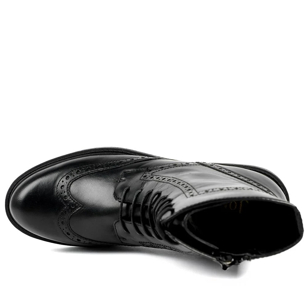 Noir Leather Brogue Lace Up Boots - NOIR / 328 611 - Black - Image 4